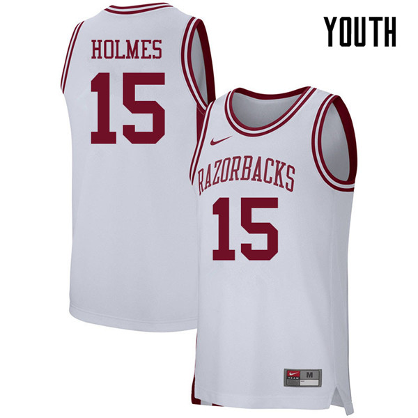 Youth #15 Jonathan Holmes Arkansas Razorbacks College Basketball 39:39Jerseys Sale-White